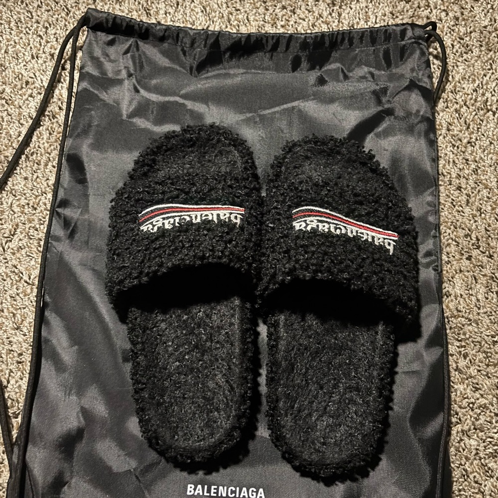 Balenciaga Black Fuzzy Slides